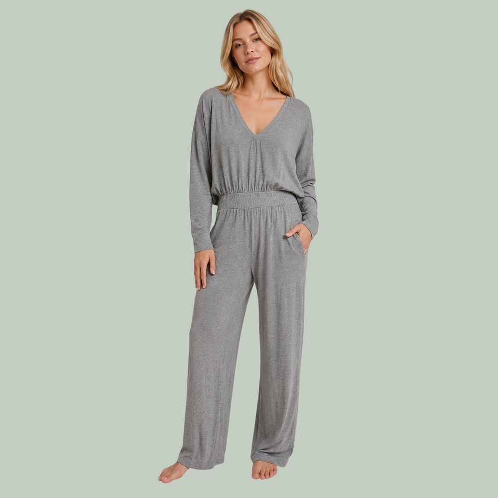 Spiritual Gangster Ribbed Flare Leg V Neck Jumpsuit S Relaxed Fitā Loungewear